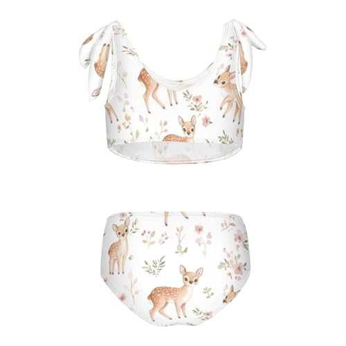 Plaaee Girls' 2 Piece Swimsuits Watercolor Deer Cute Bikini Set Bathing Suit 4T2