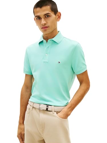 Image of Tommy Hilfiger Men's Short Sleeve Polo Shirts in Slim Fit with Stretch and Organic Pique Cotton