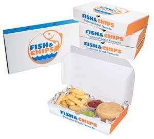 Grandes boîtes en carton pour poissons et chips 30,5 cm | Lot de 100