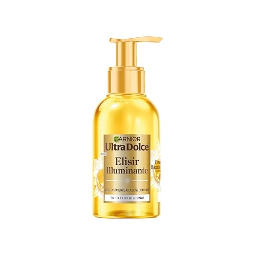 Contenuto: 1x Garnier Siero Schiarente Illuminante, Per Capelli Biondi, Capelli più Biondi in Soli 3 Usi, Lucentezza Immediata e Nutrimento Intenso, Con Camomilla e Miele di Fiori, Ultra Dolce, 120ml