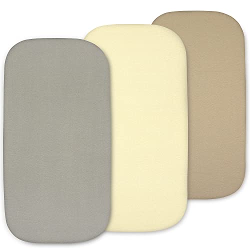 Image of 3-Pack Fitted Bassinet Sheets, Compatible with Halo, Snoo, Graco, Dream On Me, Delta, and Other Standard Size Bassinets - Fits Oval, Hourglass, & Rectangle Shapes (Size 32 x 16 x 4 Inches)
