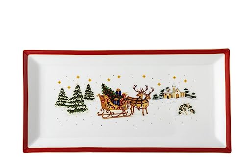 Weihnachtsteller Porzellan 20 Platte eckig 36 cm Happy Wintertime 36x18 CM