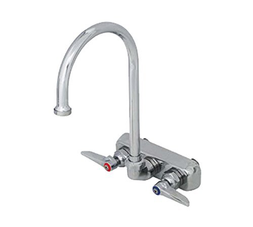 T&S Brass B-1146-XS Work Board Faucet, Wall Mount, 4" Centers, Swivel Gooseneck, Lever Handles, 2" Shanks