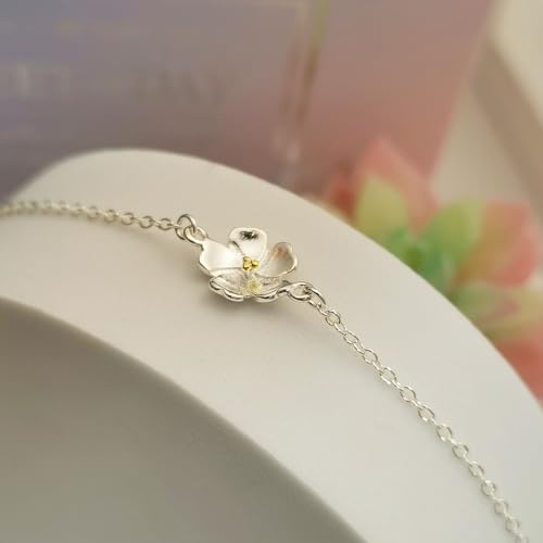 Image of Silver Plated Dainty Flower Girl Bracelet - Cute Girls Jewelry for Weddings, Bride Thank You Gifts, Birthday Presents & Party Favors for Girls