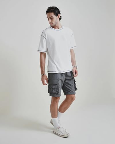 Image of Men's Premium Contrast Stitch Oversized T-Shirt | Round Neck | Half Sleeve | Soft Stretch Casual Tee | Relaxed Fit