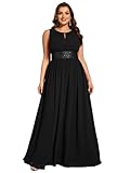 Ever-Pretty Plus Women's Summer Sleeveless Plus Size Formal Gowns Bridesmaid Dresses with Empire Waist Round Neck Black US16