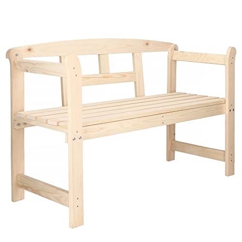 SPRINGOS Banco de Madera con reposabrazos para 2 Personas Banco de jardín 119 x 45 x 78 cm Estilo casa de Campo de Madera Maciza