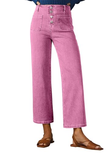 Sidefeel Women's Wide Leg Jeans High Waisted Zimbaplatinum Stretchy Straight Leg Jeans Buttoned Loose Denim Pants with Pocket
