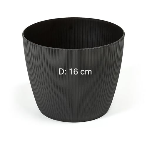 MELTOM Übertopf Blumentopf Kräutertopf 3D Rillen Dekorativ (Schwarz, S-16 cm)