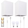 LuxeBeam 2 Pcs Adjustable Wall Sconces, 3 Color Temperatures (3000/4000/6000K), 9W LED Bulbs Included, Plug-in Industrial Lamps with Fabric Shades, On/Off Switch - Ideal for Bedroom, Living Room