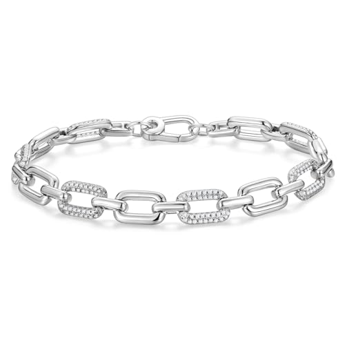FANCIME 'Linker' Sterling Silver Rectangular Link Chain Bracelet Jewelry for Women and Men 7 inches