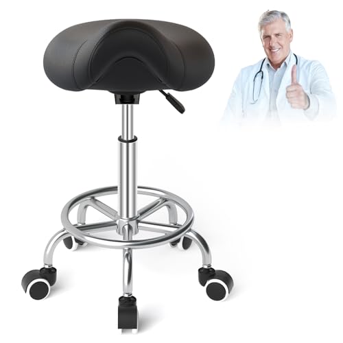 Ergonomic Saddle Stool with Wheels Adjustable - Saddle Chair...