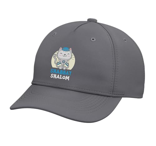 Shabbat Shalom Cat Lover Holy Day Judaism Yom Kippur Adjustable Printed Baseball Hat, Slate Grey