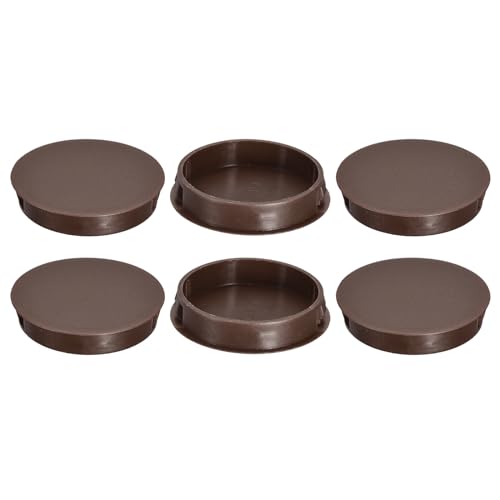 Image of uxcell 50mm /1.97 inch Plastic Hole Plugs, 6Pcs Flush Type Panel Round Snap in Fastener Knockout Locking Plugs for Furniture Insert End Caps Panels, Brown