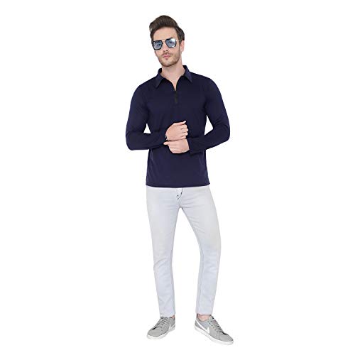Image of Men's Cotton Blend Full Sleeve Zip Neck Polo T-Shirt (Pack of 1)