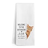 Gnmduw Funny Orange Tabby Cat Hand Towels for Bathroom, A Cat Will Be with You Shortly Hand Towels, Funny Orange Cats Dish Tea Towel for Kitchen Bathroom Decor, Cats Gifts for Kids Girls, 16x24