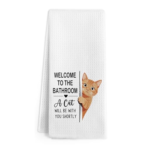 Gnmduw Funny Orange Tabby Cat Hand Towels for Bathroom, A Cat Will Be with You Shortly Hand Towels, Funny Orange Cats Dish Tea Towel for Kitchen Bathroom Decor, Cats Gifts for Kids Girls, 16x24
