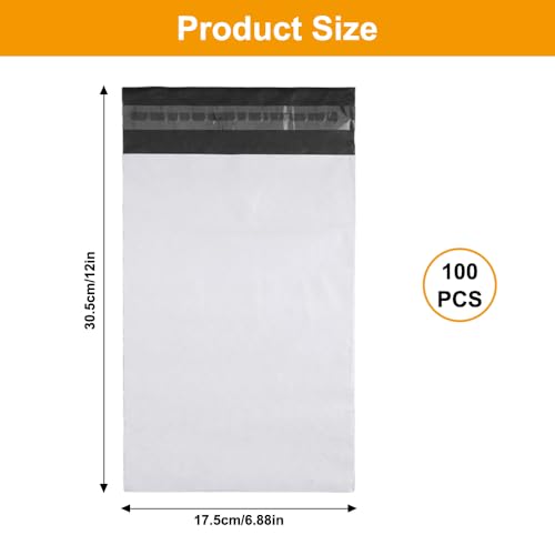 100 Stück Versandtaschen Selbstklebend für Kleidung, 30.5x 17.5 cm Blickdichtem Versandbeutel, Weiß Versandtueten Kunststoff, Plastik Versandbeutel, Weiß Versandtaschen für Packung, Transport