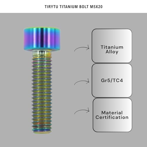 Image of Titanium Bolts M5x20, Rainbow, 6PC | Lightweight Hex Socket Screws, MTB /Road Bike /Motorcycle, Corrosion Resistant, Marine Grade Fasteners