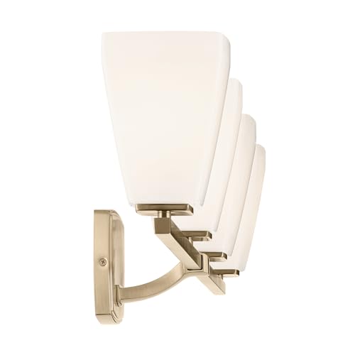 Image of Kichler Marant 4-Light Bathroom Vanity Light Fixture with Opal Glass, 33.25 inch Modern Wall Mount Lighting Over Mirror in Champagne Bronze for Powder Room (33.25 inch W x 9.5 inch H), 55217CPZ
