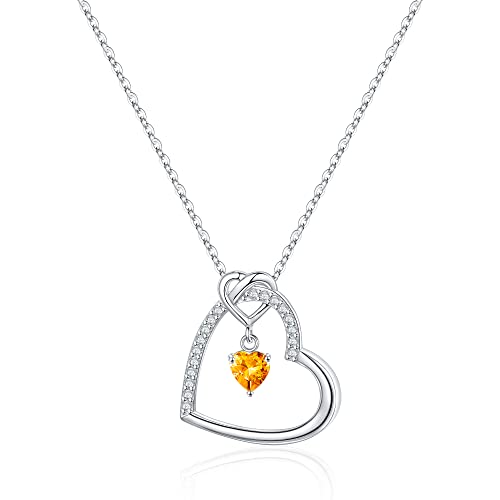 IEFRICH Valentines Day Gifts for Her - Sterling Silver Necklace November Birthstone Necklace for Women Citrine Necklace Birthday Gifts for Women Romantic Gifts Valentines Day Gifts for Her