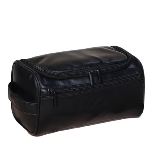 Trousse de maquillage en cuir noir sac de toilette de voyage suspendu mixte