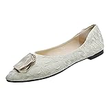 Genérico Zapatillas con De Zapatillas SeñOra Ancho Especial Primavera y Verano Mujer Zapatos Casuales Tela Plana Punta Puntiaguda tacón bajo Zapatillas Pronador Mujer Zapatos Mary Jane (Beige, 41)