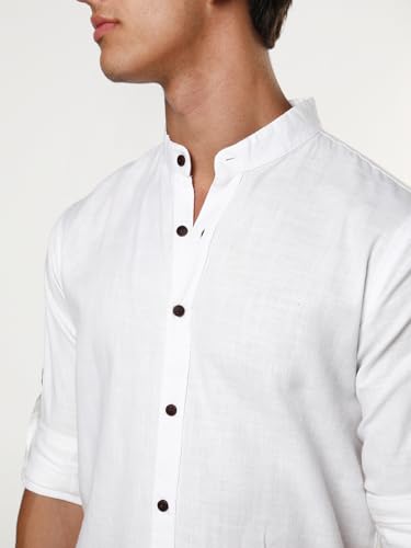 Image of Urbano Fashion Men's Linen Blend Full Sleeve Relaxed Fit Mandarin Collar Casual Solid Shirt