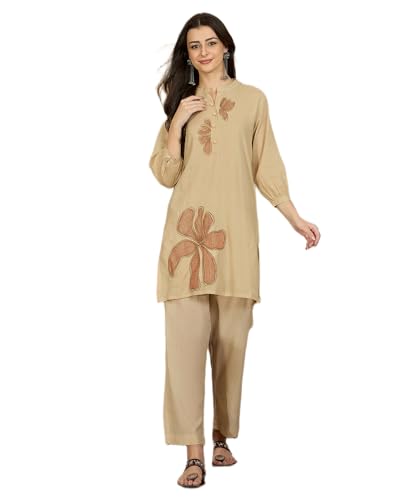 Image of SKYLEE Women's Cotton Embroidered Shirt Kurta Set | Co ord Set