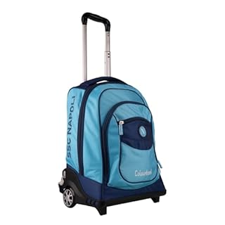 Colourbook Zaino Trolley SSC Napoli 1926 Azzurro Ufficiale, Modello 2 In 1 Scuola Elementare, Con Ruote Silenziate E Scocca Antiurto, Telaio Rinforzato, Zaino Con Carrello