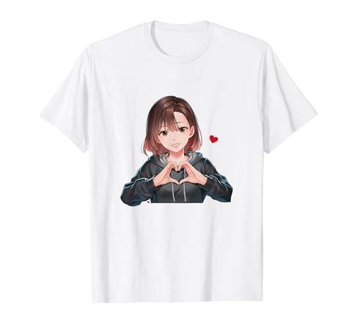 Anime Chica Con Corazón Divertido Corazón Manos Anime Camiseta