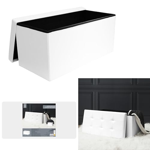 Coffre banc pliable blanc 76x37,5 cm en simili cuir polyuréthane HOME DECO FACTORY HD3406 - 5