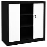 Festnight Armoire avec 2 Portes Coulissantes,Armoire à casiers, Armoire de Bureau Metallique, Meuble Rangement Bureau,Noir et Blanc 90x40x90 cm Acier
