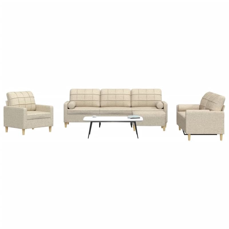 Eleganz Juego de 4 sofás con reposapiés y cojín decorativo – Moderno sofá de 3 plazas en tela crema para salón, dormitorio u oficina – Cómodo y duradero – Ahorra espacio para espacios pequeños