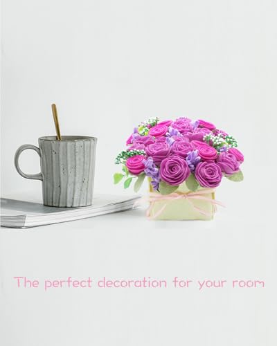 Image of BAZIMA DIY Felt Flower Art Craft Kit - Felt Rose and Lavender Kit, Floral Gifts - Arrange Pre-Cut Flowers and Foliage