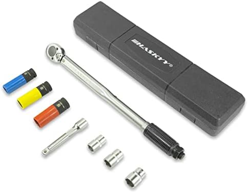 Haskyy Drive Click Torque Wrench Set I 1/2" Inch I 28-210 Nm I Ratchet Micrometer Square Drive I Chrome Vanadium Steel I Sockets 17 19 21