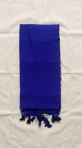 Image of Women's Mul Cotton Saree with Tassels | Soft Mulmul Saree | Woven Stripes & Zari Line | 5.5 Metres - Without Blouse