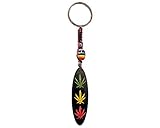 Triple Rasta Pot Leaves Hemp 3D Figurine Keychain Multicolored Macramé Metal Ring - Handmade Gifts Boho Car Keys Bag Accessories