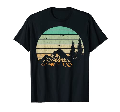 Retro Senderismo Puesta de sol Divertido excursionista Aventura Viaje Amante Gráfico Camiseta