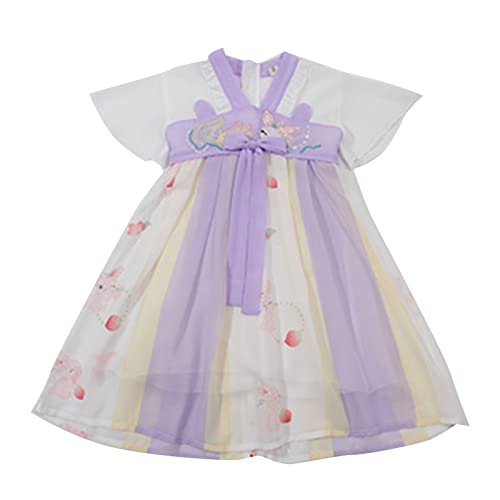 Vestido de manga corta para niñas, vestido de verano con bonito patrón bordado, vestido de tenis para niñas, Morado (, 3-4 años