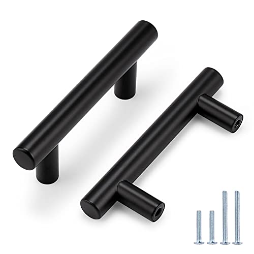 Probrico 15 Pack 2-1/2 Inch Hole to Hole Spacing Flat Black Modern Cabinet Hardware Drawer Handle Kitchen Cupboard T Bar Pull Dresser Knobs Set