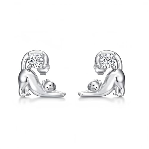 Boucles d'oreilles chat argent 925 cadeau idéal maman et femme