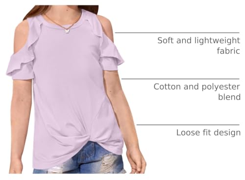 Image of BesserBay Girls Cold Shoulder Tops Twist Front Tunic Ruffle Sleeve Summer Blouses 5-14 Years