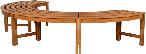 CLP Baumbank Male halbrund ohne Rückenlehne I 180 Grad Gartenbank Durchmesser 250 cm I Sitzbank aus Teakholz massiv und wetterfest, Farbe:Teak