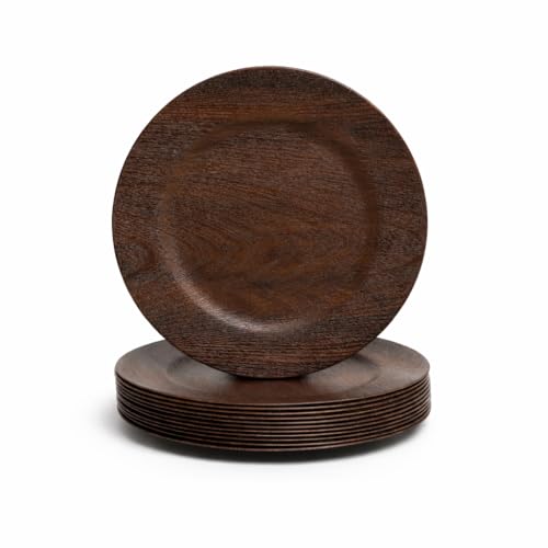 osgevei 13in Charger Plates Set of 12- Faux Wood Chargers for Dinner Plates- Brown Round Plastic Plate Chargers- Farmhouse Rustic Table Chargers for Wedding, Party,Halloween, Thanksgiving, Christmas