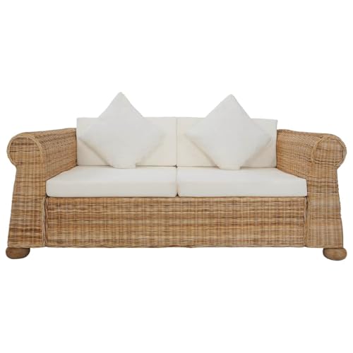 Willood 2-Sitzer-Sofa mit Kissen Natur Rattan Couch Sofa Loungesofa Sitzmöbel Wohnzimmersofa Rattansofa Couchgarnitur Designsofa – Bild 5