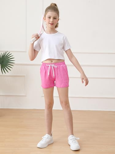 Resinta 5 Pack Girls Dry-Fit Running Shorts Athletic Performance Sports Shorts with Drawstring and Pockets for Kids3