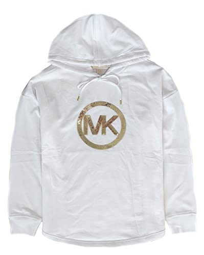 Michael Kors Damen-Kapuzenpullover, Weiß mit goldenen Pailletten, MK-Logo,...
