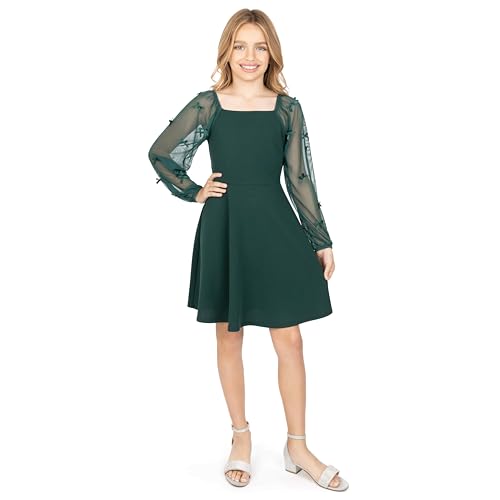 Speechless Girls' Long Sleeve Scuba Crepe Skater Party Dress