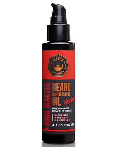 GIBS Beard, Hair & Tattoo Oil - Softens & Strengthens Beard Growth, Moisturizes Skin (4 Scents, 2 Sizes)